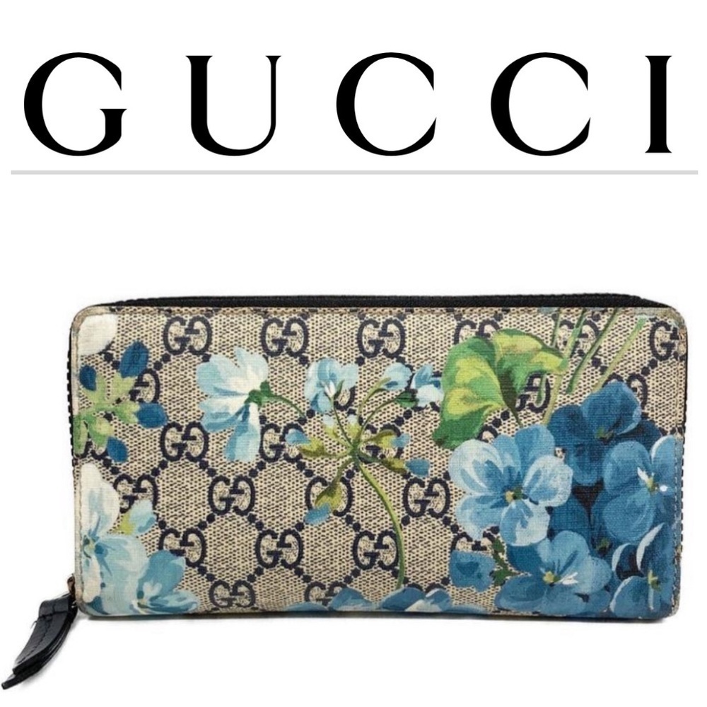 Gucci Supreme GG Monogram with Blue Floral Zippy Wallet - Made in Italy - NWT